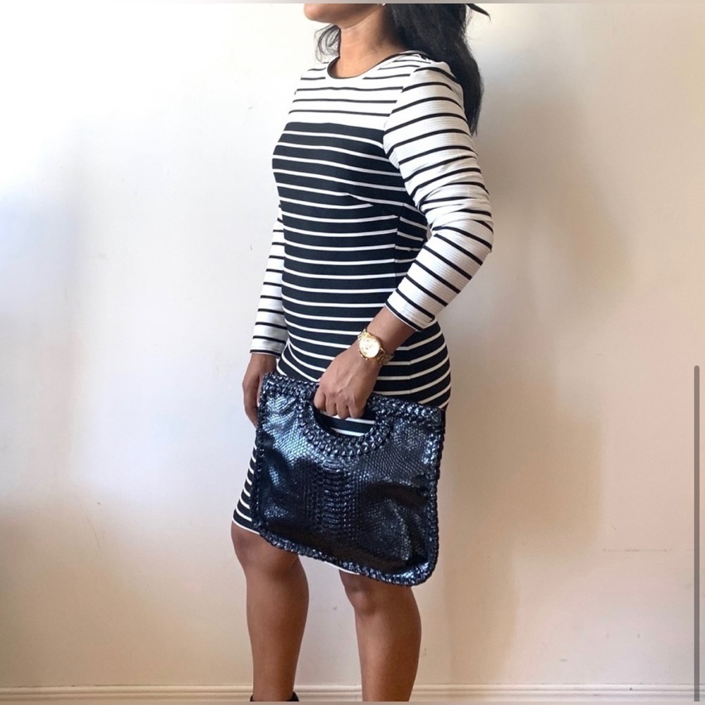 H&M Black and White Dress-CHIC-Structured with stretch ! Sz M NWOT